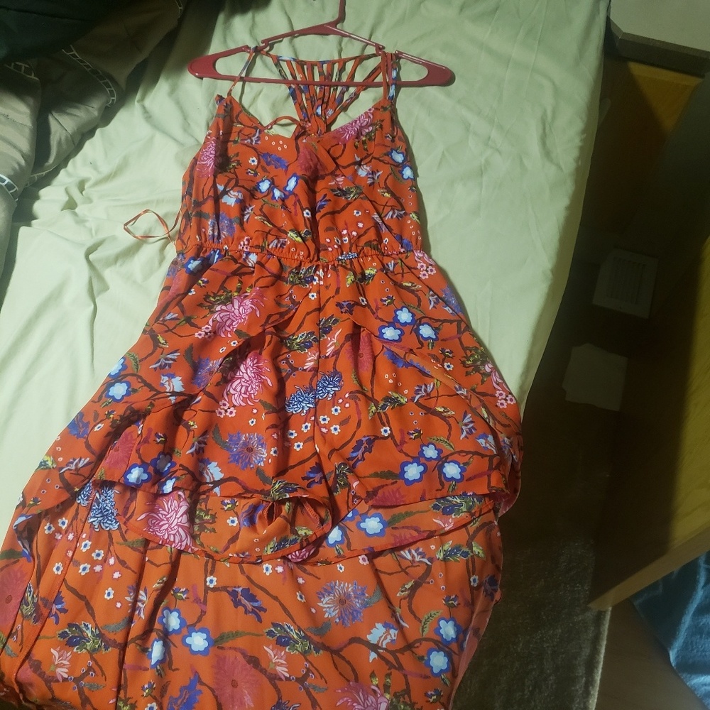 Red floral maxi romper